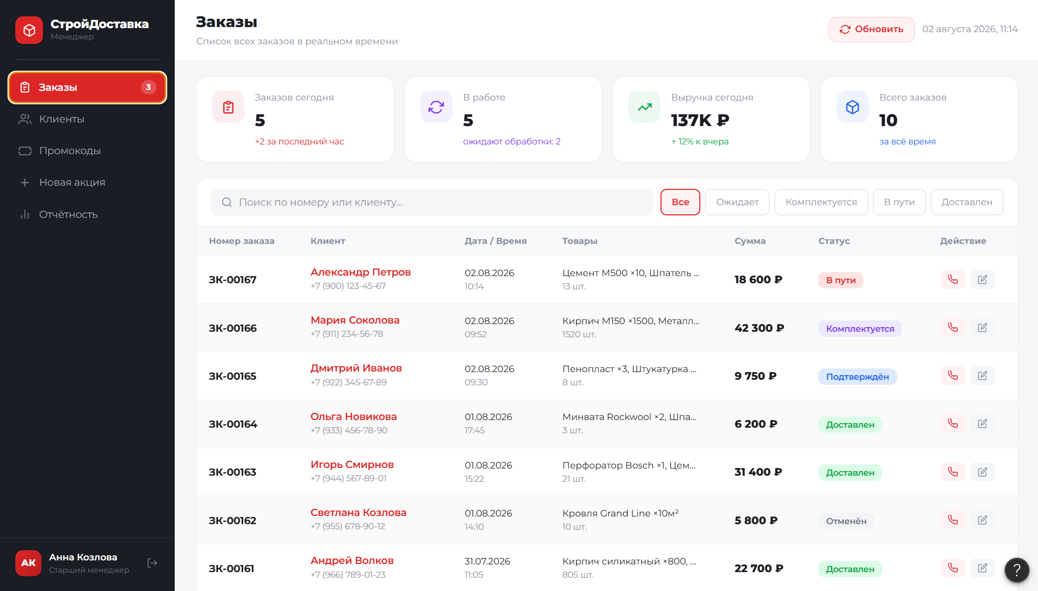 CRM для управления заказами строительной компании